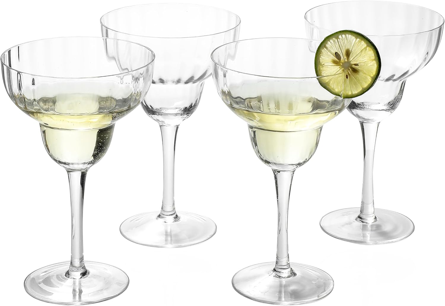 Margarita Glass Set of 4, Hand Blown Ribbed Optic Margarita Cocktail