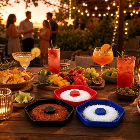 Margarita Salt Rimmer Set, 3 Glass Rimmer Holds Lime Juice Salt Sugar, Easy-Clean Bar Accessories, Salt Rimmer for Cocktail Margarita Glasses & Drink Decorations
