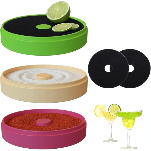 Margarita Salt Rimmer Set, 3-Tier Glass Rimmer Holds Lime Juice Salt Sugar, Easy-Clean Bar Accessories with 2 Sponges, Salt Rimmer for Cocktail Margarita Glasses & Drink Decorations