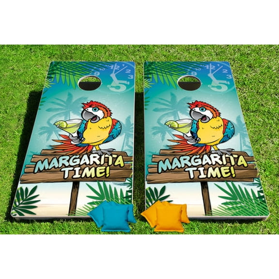 Margarita Time Parrot Pro Style Cornhole Bean Bag Toss Game Set Regulation 24x48 with Bags By BAGGO
