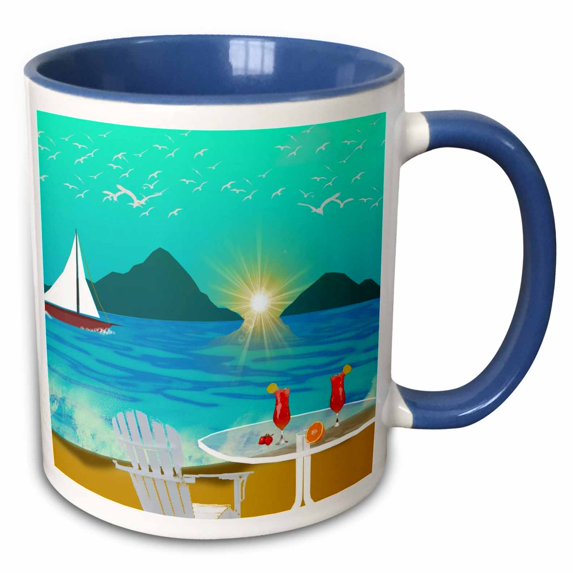 3drose, Margaritas on the Beach Painting, 15oz Two-tone Blue Mug
