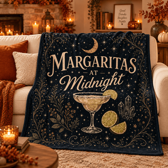 Margaritas at Midnight Practical Magic Gothic Halloween Flannel Throw Blanket