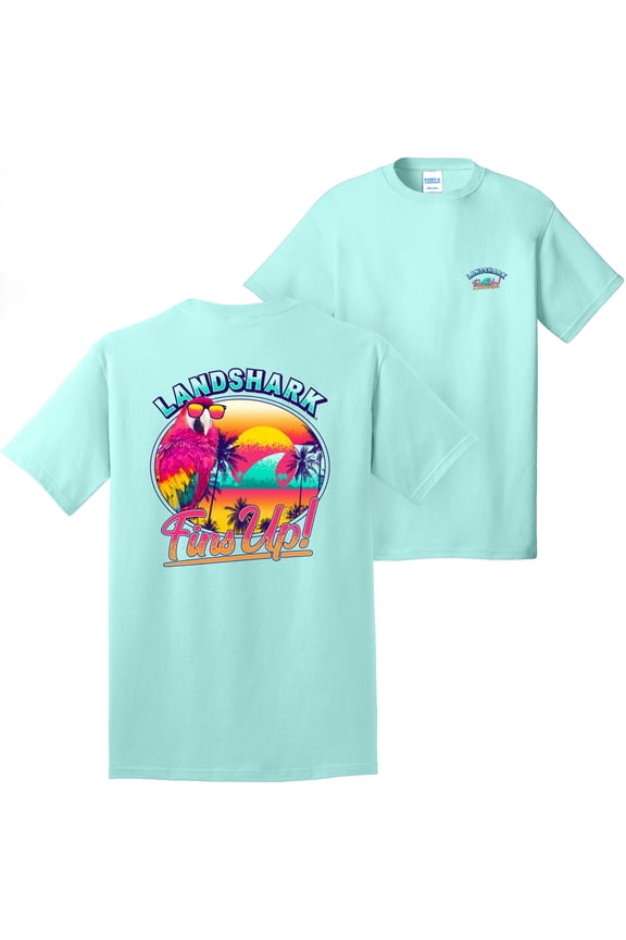 Margaritaville Landshark Parrot Fins Up! Front Back T-Shirt-2XLarge