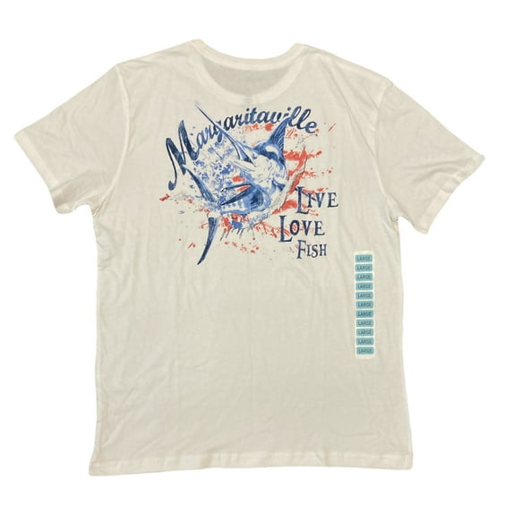 Margaritaville Men's Short Sleeve Crew Neck Live Love Fish Marlin T-Shirt, White (XXL)