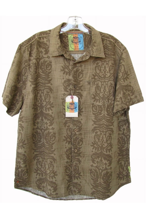 Margaritaville Men's Silk 'BBQ' Short Sleeve Tribal Shirt, Walnut, L