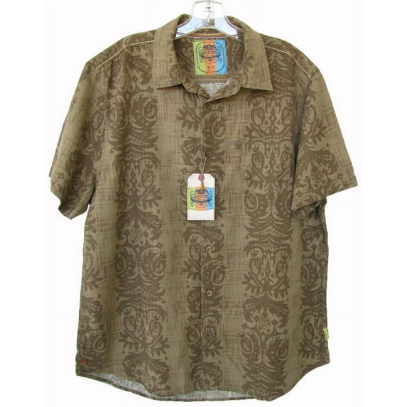 Margaritaville Men's Silk 'BBQ' Short Sleeve Tribal Shirt, Walnut, XL