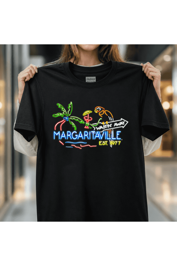 Margaritaville Neon Sign Tropical Party Drink Graphic Paradise Unisex T-Shirt, S- 5XL
