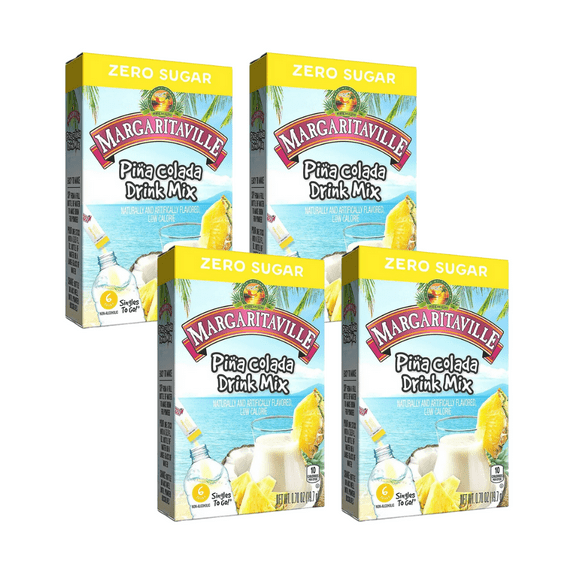 Margaritaville Singles To Go Water Drink Mix - Pina Colada Flavored, Non-Alcoholic Powder Sticks (4 Boxes with 6 Packets Each - 24 Total Servings), 0.70 oz (Pack of 4)