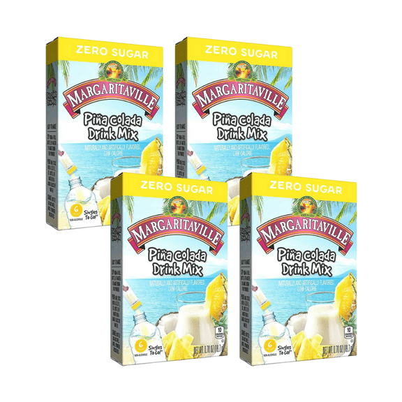 Margaritaville Singles To Go Water Drink Mix - Pina Colada Flavored, Non-Alcoholic Powder Sticks (4 Boxes with 6 Packets Each - 24 Total Servings), 0.70 oz (Pack of 4)