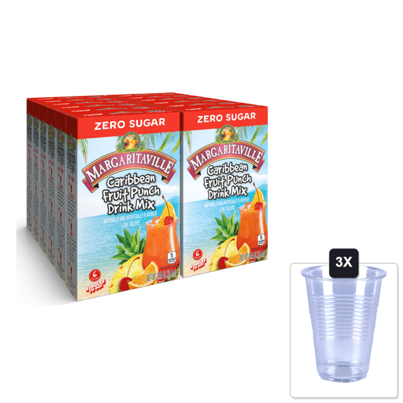 Margaritaville Singles To Go Drink Mix Ultimate Summer Variety Pack & 3x 16oz Plastic Cup with Strawless Sip-Lid