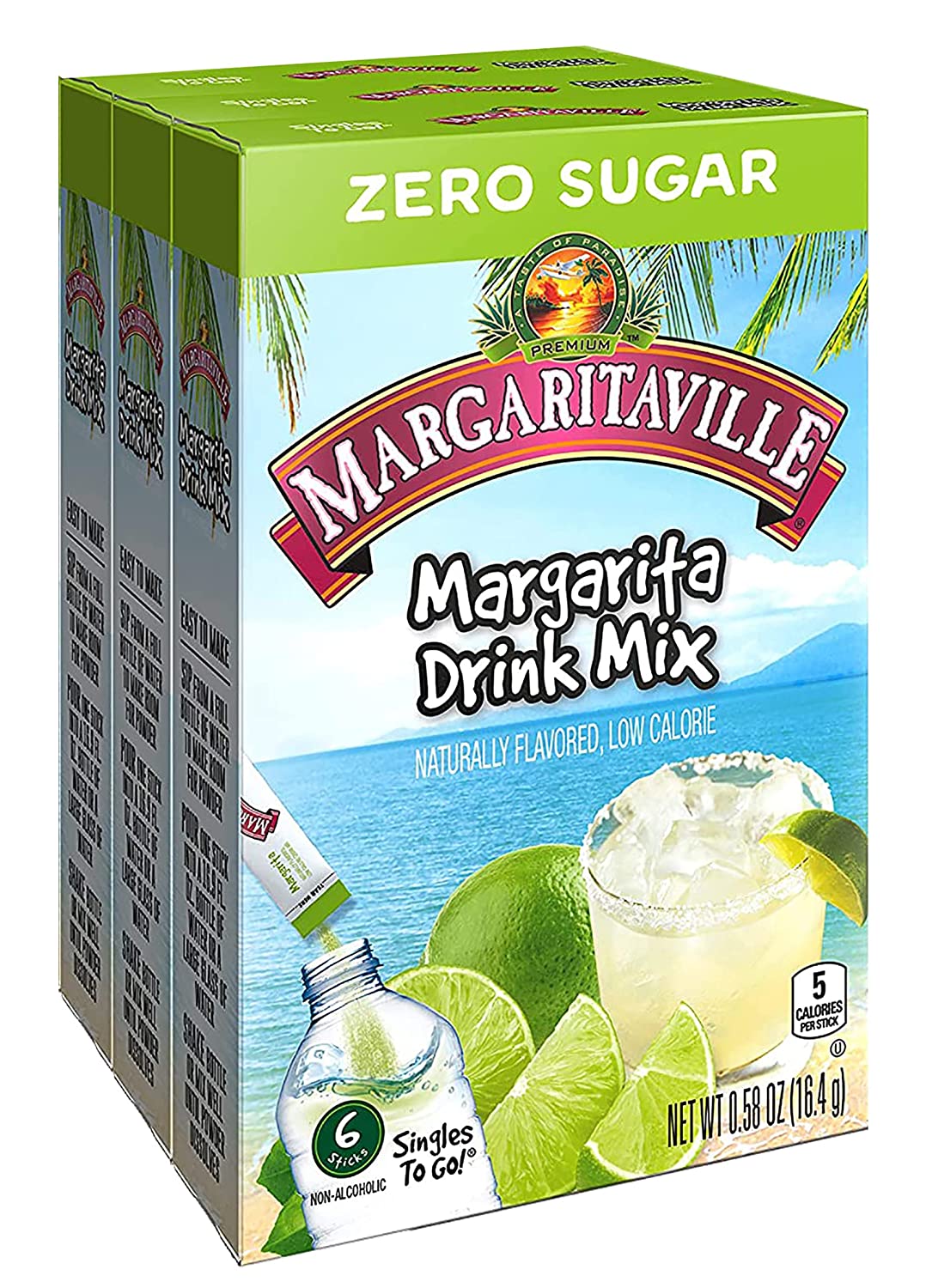 Margaritaville Singles To Go Water Drink Mix Margarita Flavored, Non