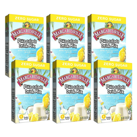 Margaritaville Singles To Go Water Drink Mix - Margarita Flavored, Non-Alcoholic Powder Sticks (Pina Colada, Pack - 6)