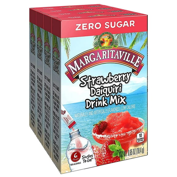 Margaritaville Singles To Go Water Drink Mix - Margarita Flavored, Non-Alcoholic Powder Sticks Strawberry Daiquiri, (Pack of 4)