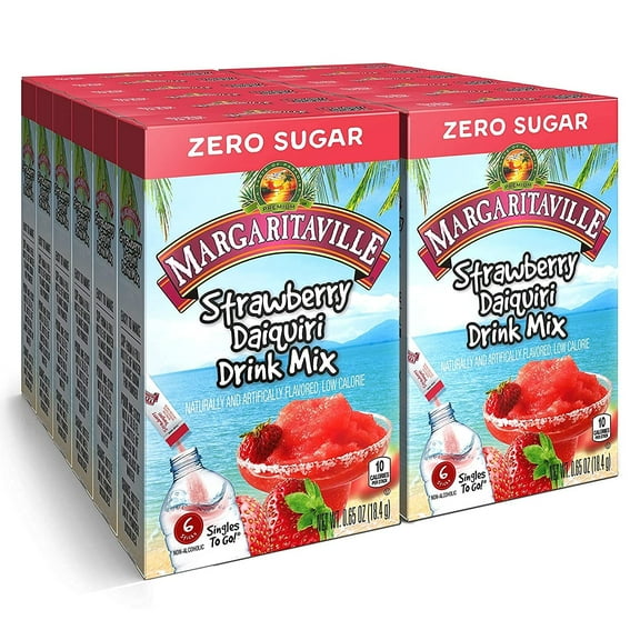 Margaritaville Singles To Go Water Drink Mix - Strawberry Daiquiri ,6 Count (Pack Of 12)
