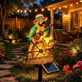 Margaritaville Style Solar Parrot Garden Light, Tropical Tiki Outdoor Stake Light, Waterproof Patio Backyard Pool Decor for Summer Parties