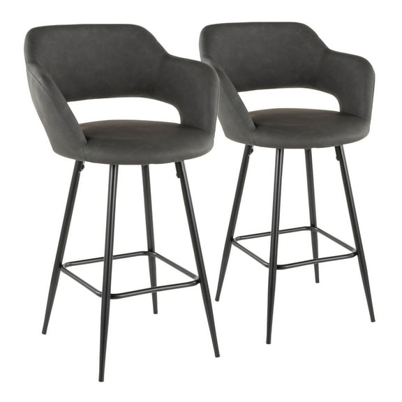 Margarite Contemporary Counter Stool in Black Metal and Grey Faux Leather by LumiSource - Set of 2