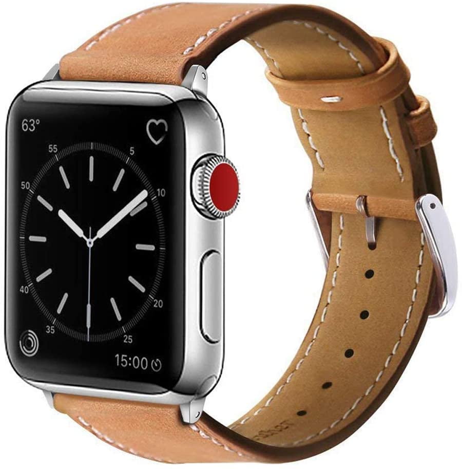 MARGE PLUS Compatible with Apple Watch Band 38mm 40mm, Genuine Leather Watch Strap Compatible with Apple Watch Series 4 (40mm) Series 3 Series 2 Series 1 (38mm) Sport and Edition, Brown