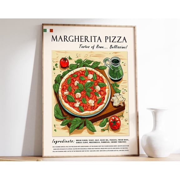 Margherita Pizza Poster Italian Food Kitchen Print