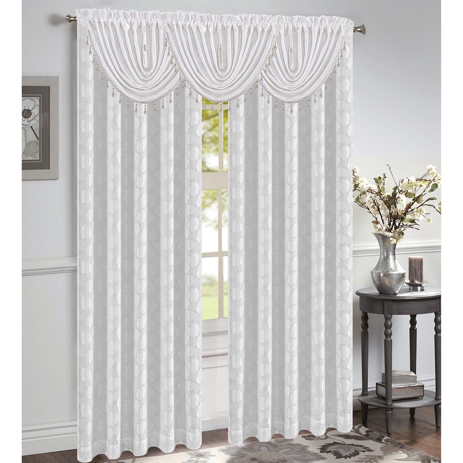 Margie Jacquard Rod Pocket Window Panel, White, 54x84 Inches - Walmart.com