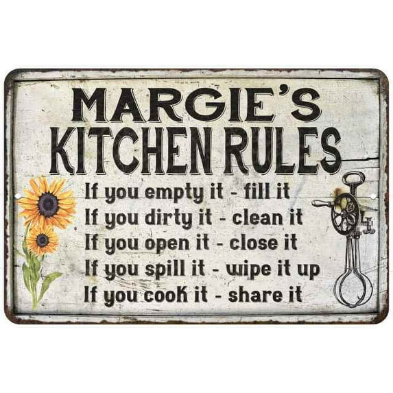 Margie's Kitchen Rules Chic Sign Vintage Decor 12x18 Metal Sign 112180032270