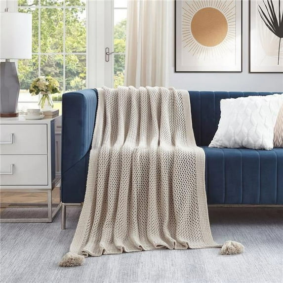 Margo Knit Throw Wool-like 50"x60", Sand