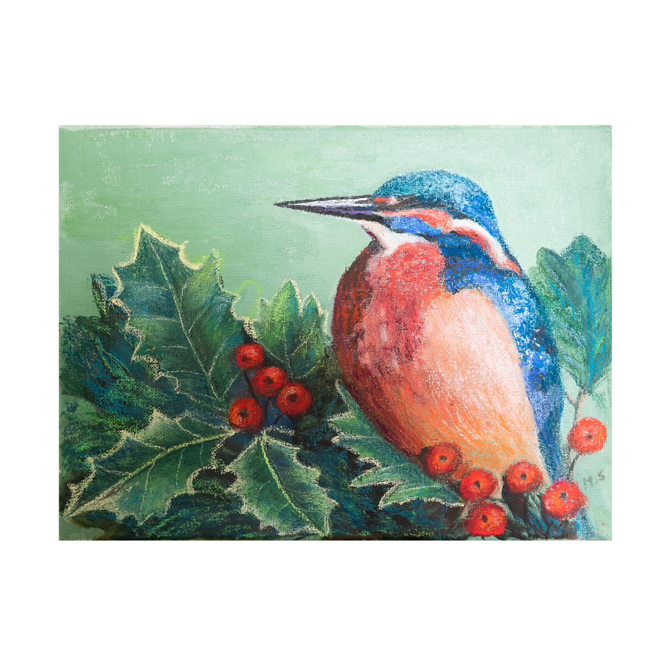 Margo Starkey 'Kingfisher on berries, 2022' Canvas Art - 32 x 24 Inches