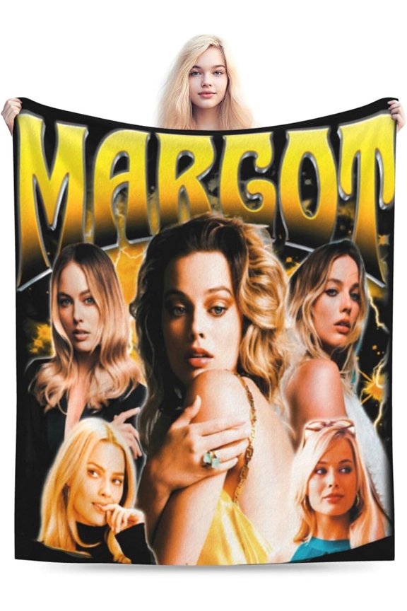 Margot Actor Robbie Throw Blanket Flannel Blanket Warm Soft Microfiber Blanket for Living Room Couch Sofa Bedroom Decor Gifts 40""x30"", Black