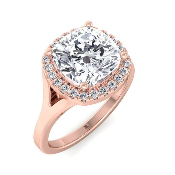 Margot - Moissanite Cushion Cut Lab Diamond Solitaire Engagement Ring With Halo