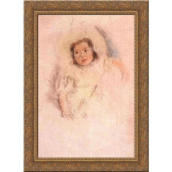 Margot Wearing a Bonnet 24x18 Gold Ornate Wood Framed Canvas Art by Mary Cassatt