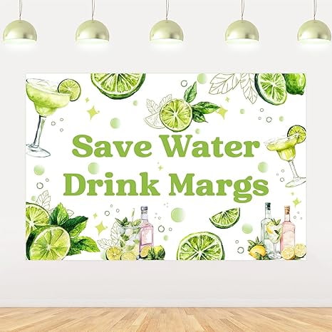 Margs and Matrimony Bachelorette Backdrop, Save Water Drink Margs Decoration Backdrop Banner 53ft Lemon Background Prop for Cocktail Mexican-Themed Margarita Bridal Shower Party Decoration