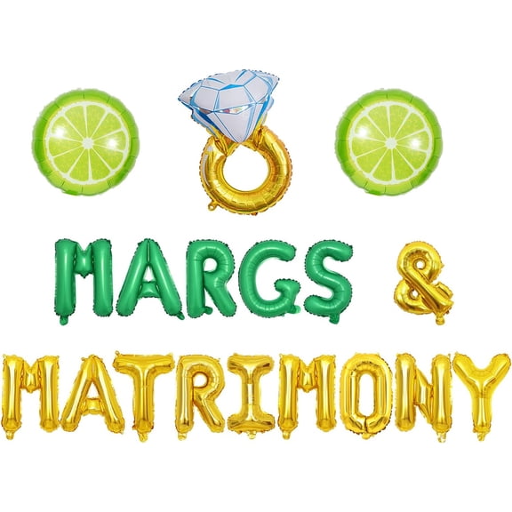 Margs & Matrimony Balloon Banner Margs & Matrimony Bachelorette Party Decorations Lime Diamond Ring Foil Balloon for Women Mexican Fiesta Carnival Wedding Engagement Bridal Shower Party Decor Supplies