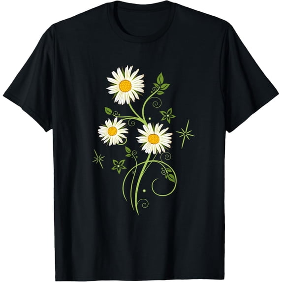 Marguerites Daisy Spring T-Shirt Summer Daisies Flower Shirt T-ShirtMen and women, Black T-shirt, size: Extra large