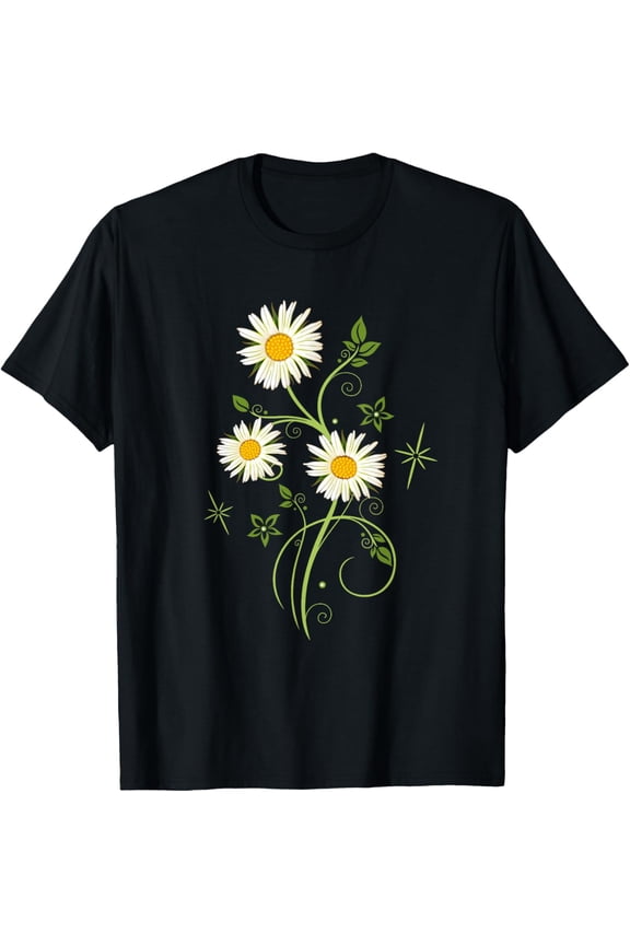 Marguerites Daisy Spring T-Shirt Summer Daisies Flower Shirt T-ShirtMen and women, Black T-shirt, size: Extra large
