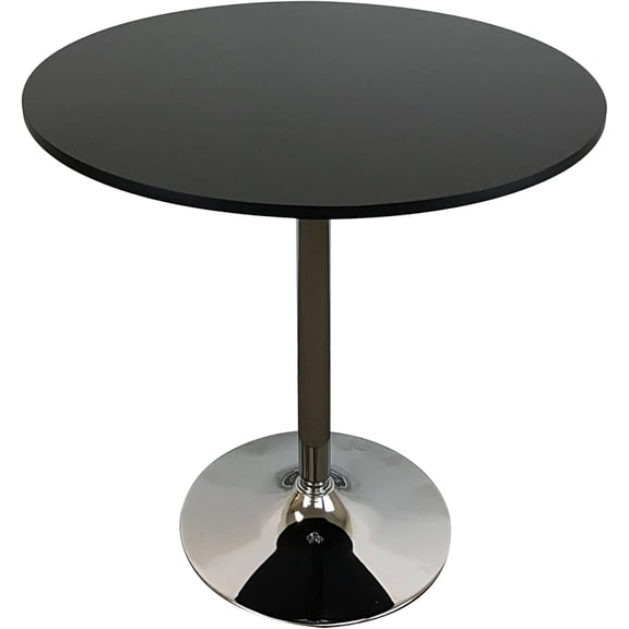 Mari 36 Inch Counter Height Table, Black Round Top and Stainless Steel Base