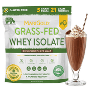 MariGold Grass-Fed Whey Isolate Protein Powder Rich Chocolate Malt 1LB - Cold Processed, Undenatured, Non-GMO, rBGH Free, Soy Free, Gluten Free