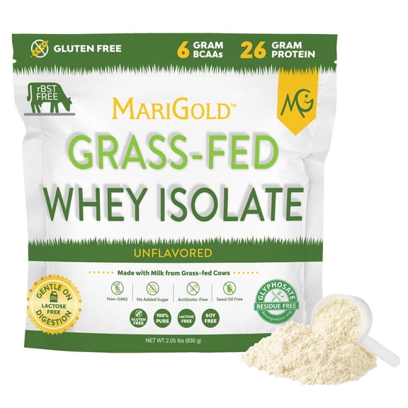 MariGold Grass-Fed Whey Isolate Protein Powder Unflavored 2LB - Cold Processed, Undenatured, Non-GMO, rBGH Free