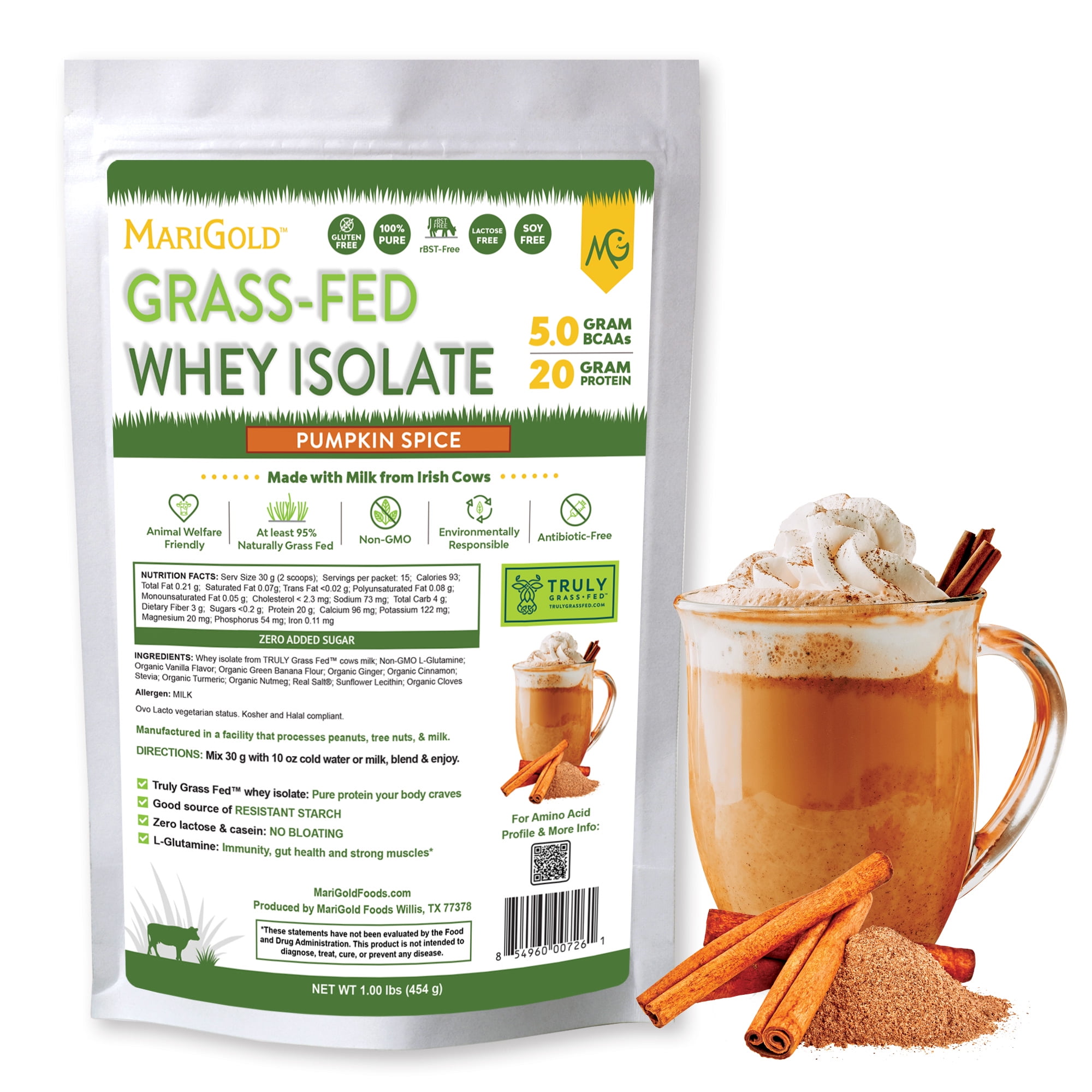 MariGold Grassfed Whey Isolate Protein Powder Pumpkin Spice Flavor