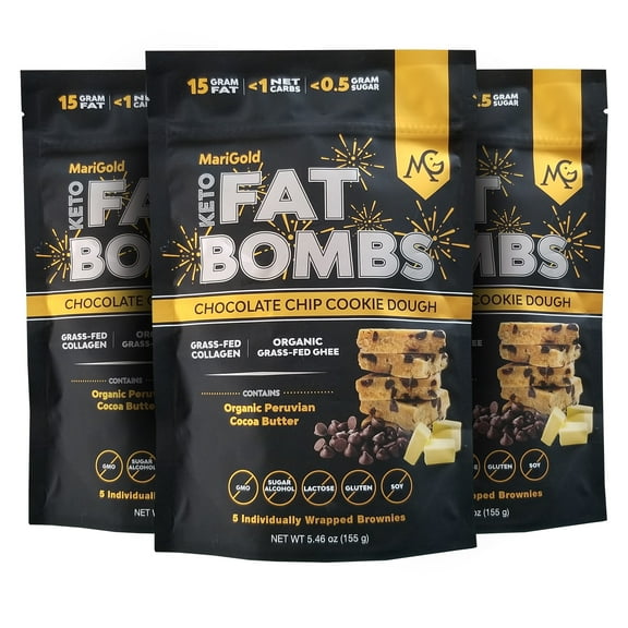 MariGold Keto Fat Bombs - 3-Pack - Chocolate Chip Cookie Dough - Low Carb, Collagen Rich, Grass-fed Ghee, Organic Cocoa Butter, Gluten-Free, Non-GMO