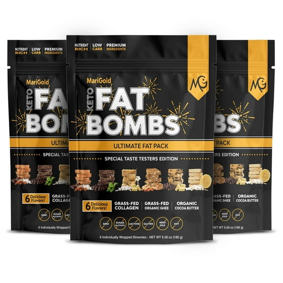 MariGold Keto Fat Bombs - 6 Flavor Sampler - 3 Pack - Collagen Bars, Low-Carb, Low-Sugar, Organic Ingredients, Gluten-Free, Non-GMO