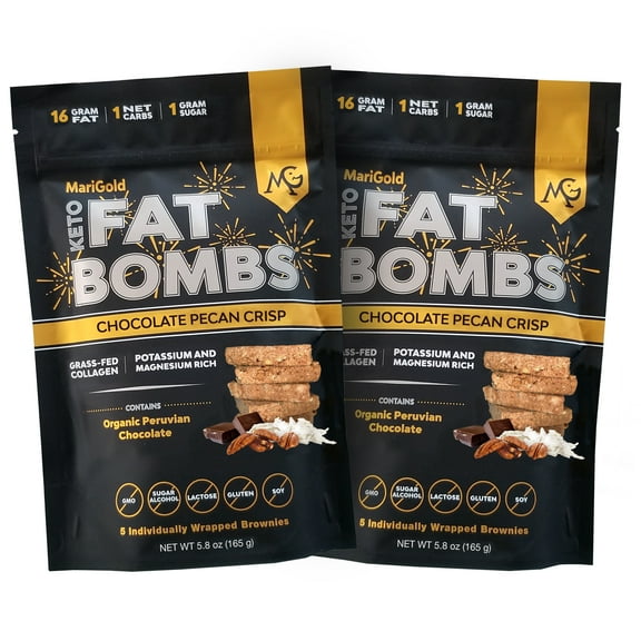 MariGold Keto Fat Bombs - Chocolate Pecan Crisp - Low Carb, Grass-fed Collagen Rich, Organic Cocoa Butter, Gluten-Free, Non-GMO (2 bags, 5 Servings each)