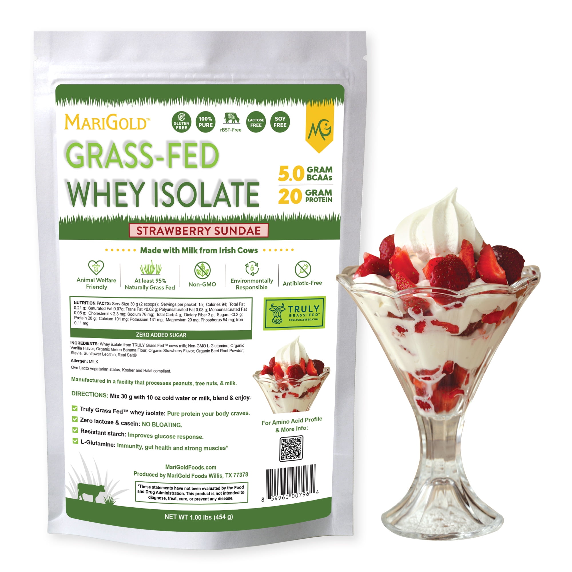 MariGold Whey Isolate Protein Powder - Strawberry Sundae 1LB, Cold Processed, Non-GMO