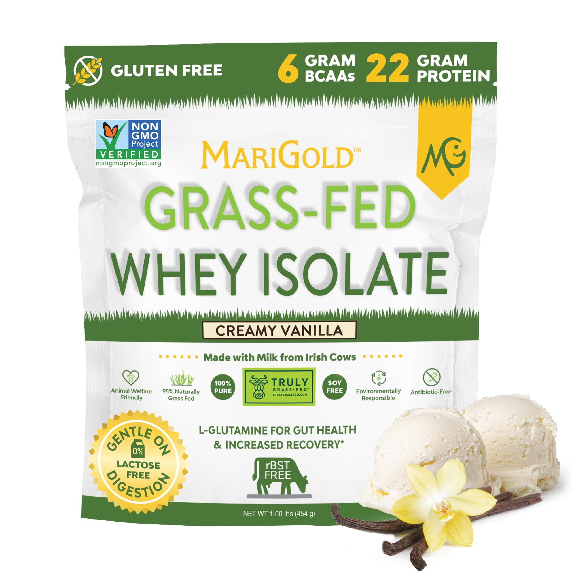 MariGold Whey Isolate Protein Powder - Vanilla 1LB, Cold Processed, rBST Free, Non-GMO