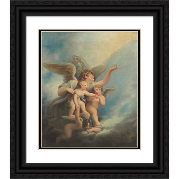 Maria Cosway 15x17 Black Ornate Wood Framed Double Matted Museum Art Print Titled - An Angel and Putti Accompanying a Child's Soul to Heaven