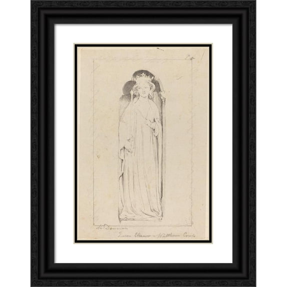 Maria Denman 11x14 Black Ornate Wood Framed Double Matted Museum Art Print Titled: Queen Eleanor, from Waltham Cross, Published 1829