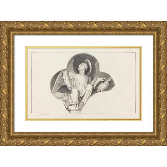 Maria Denman 18x13 Gold Ornate Wood Frame and Double Matted Museum Art Print Titled - An Angel, from Wells Cathedral (1829)