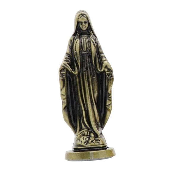 Maria Figurine Religious Sculpture Art Blessed Mother Statue Holy Figurine Zinc Alloy for Car Office Living Room