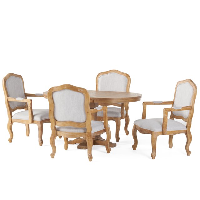 Maria French Country Wood 5Piece Expandable Oval Dining Set, Natural