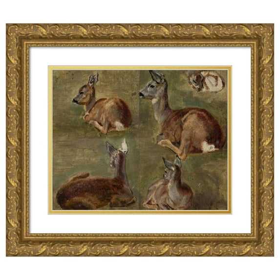 Maria Klass-Kazanowska 18x15 Gold Ornate Wood Frame and Double Matted Museum Art Print Titled - Sketches of Fawns (1897)