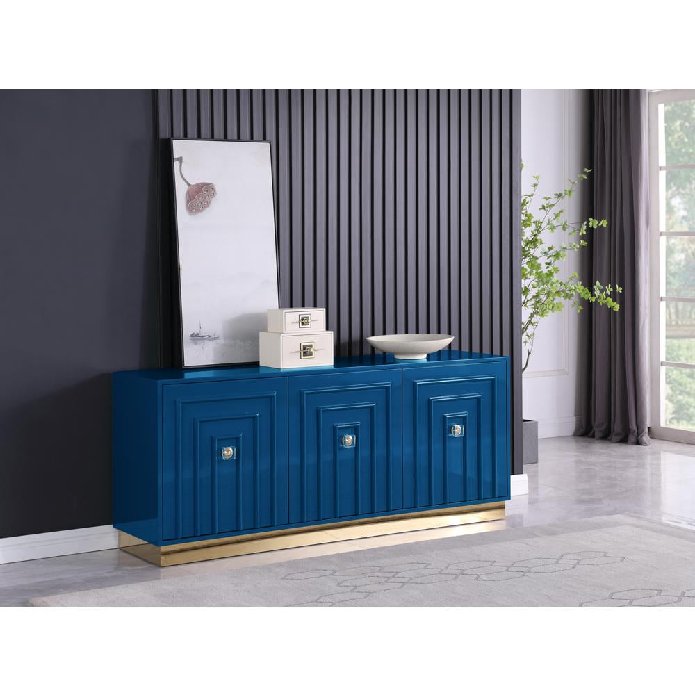 Maria 70'' High Gloss Blue Lacquer Sideboard with Gold Legs