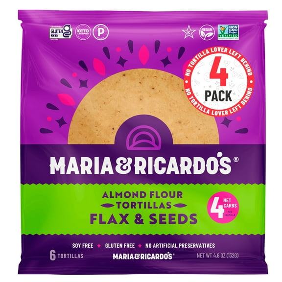 Maria  Ricardo's Almond Flour TortillasbrFlax  Seeds (4 Pack, 6 Tortillas per Pack)
